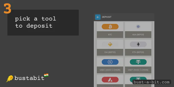 Pick a tool to deposit money at bustabit