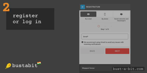 Register or log in at selected website - Bustabit India