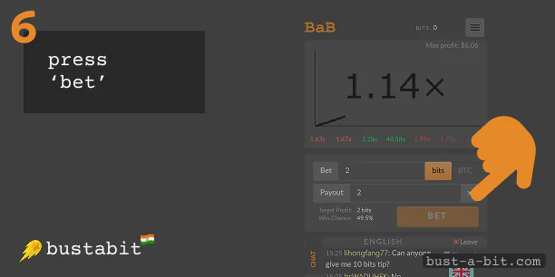 Press 'Bet' button - Bustabit India