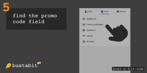 Find the field to fill in selected promo code - Bustabit
