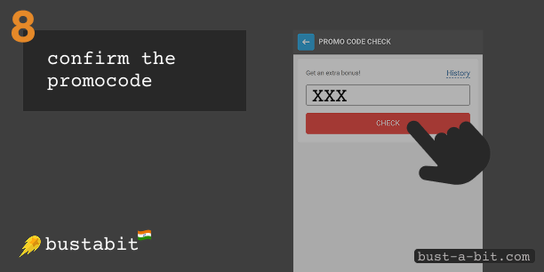 Confirm the promo code by clicking on the button - Bustabit